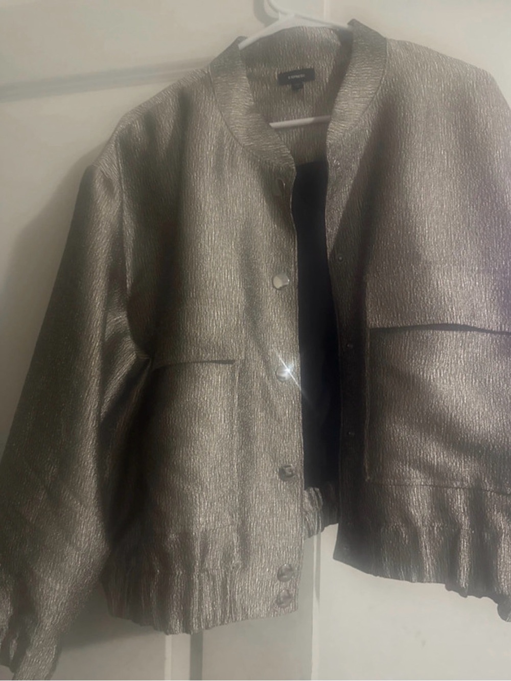 Express Metallic Silver Bomber Jacket